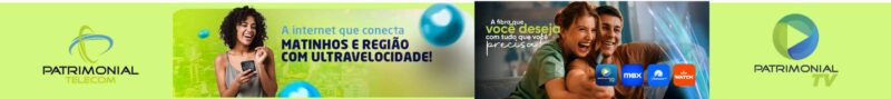 Banner publicitário da Patrimonial Telecom com internet de ultravelocidade em Matinhos e PontalPR