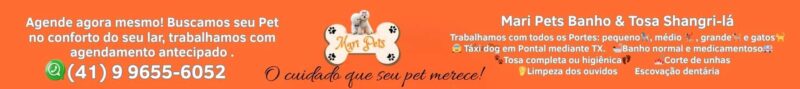 Banner publicitário Mari Pets Banho e Tosa no balneário Shangri-lá em PontalPR