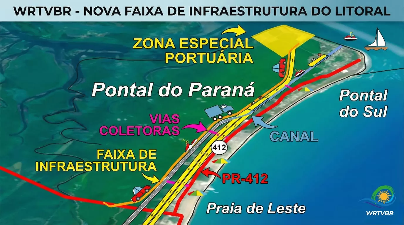 Mapa do projeto da Nova PR-809 e obras de duplicação em Pontal do Paraná