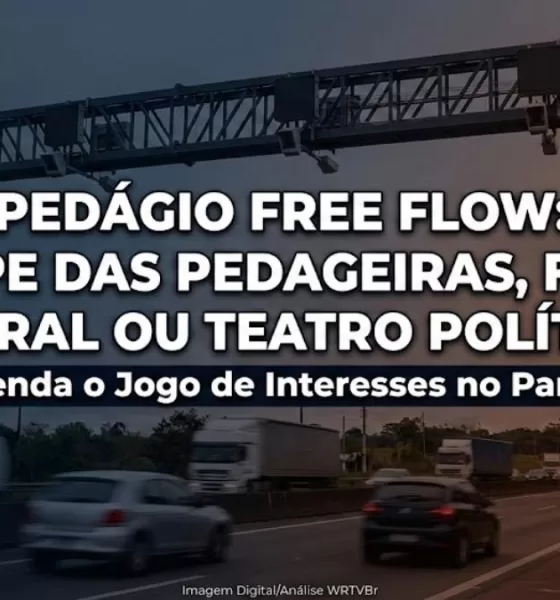 Estrutura de cobrança do pedágio free flow em rodovia do Paraná com a pergunta: Pedágio Free Flow: Golpe das pedageiras, freio federal ou teatro político?